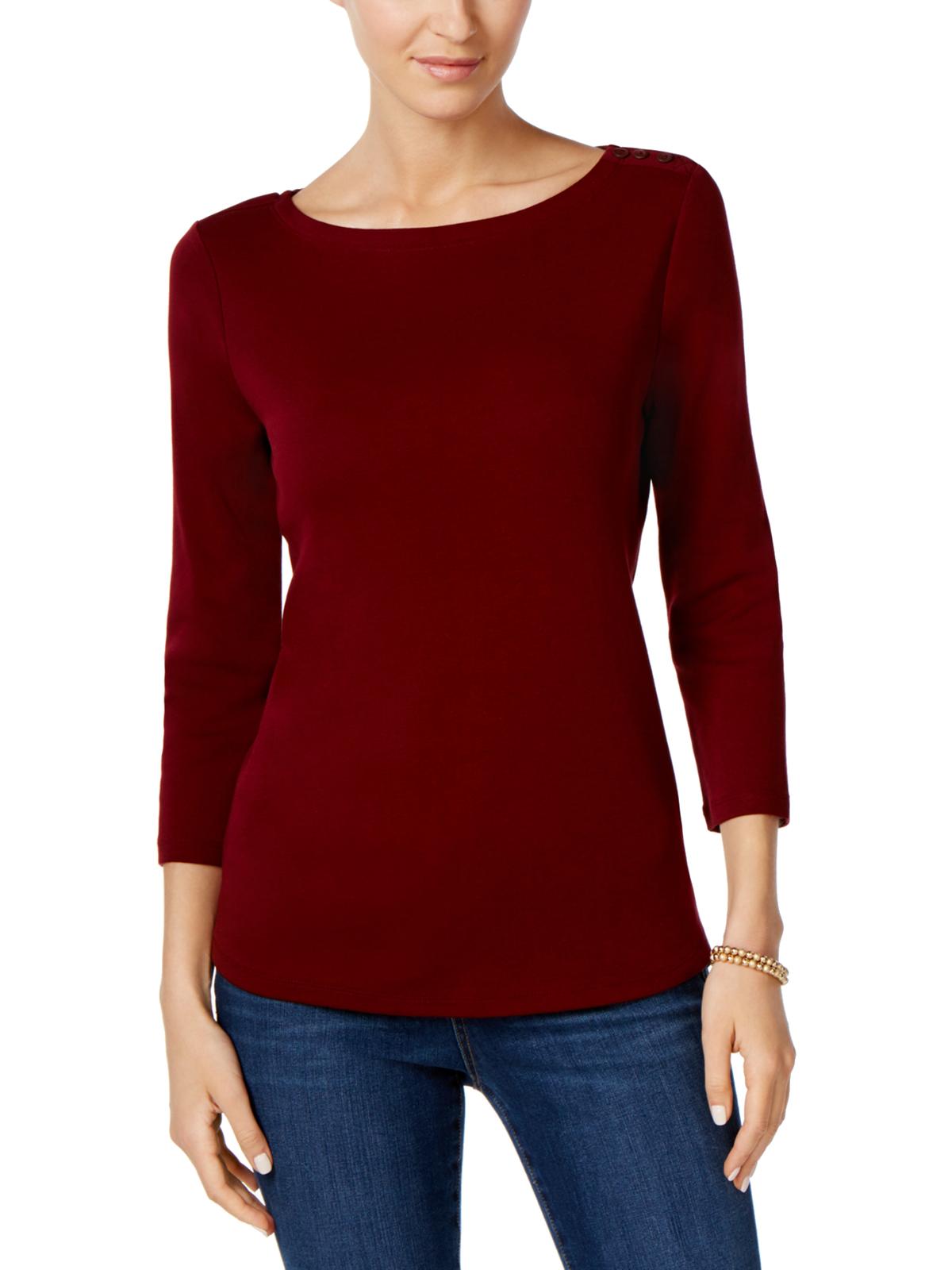 Charter Club Womens Petites Knit 3/4 Sleeves Pullover Top