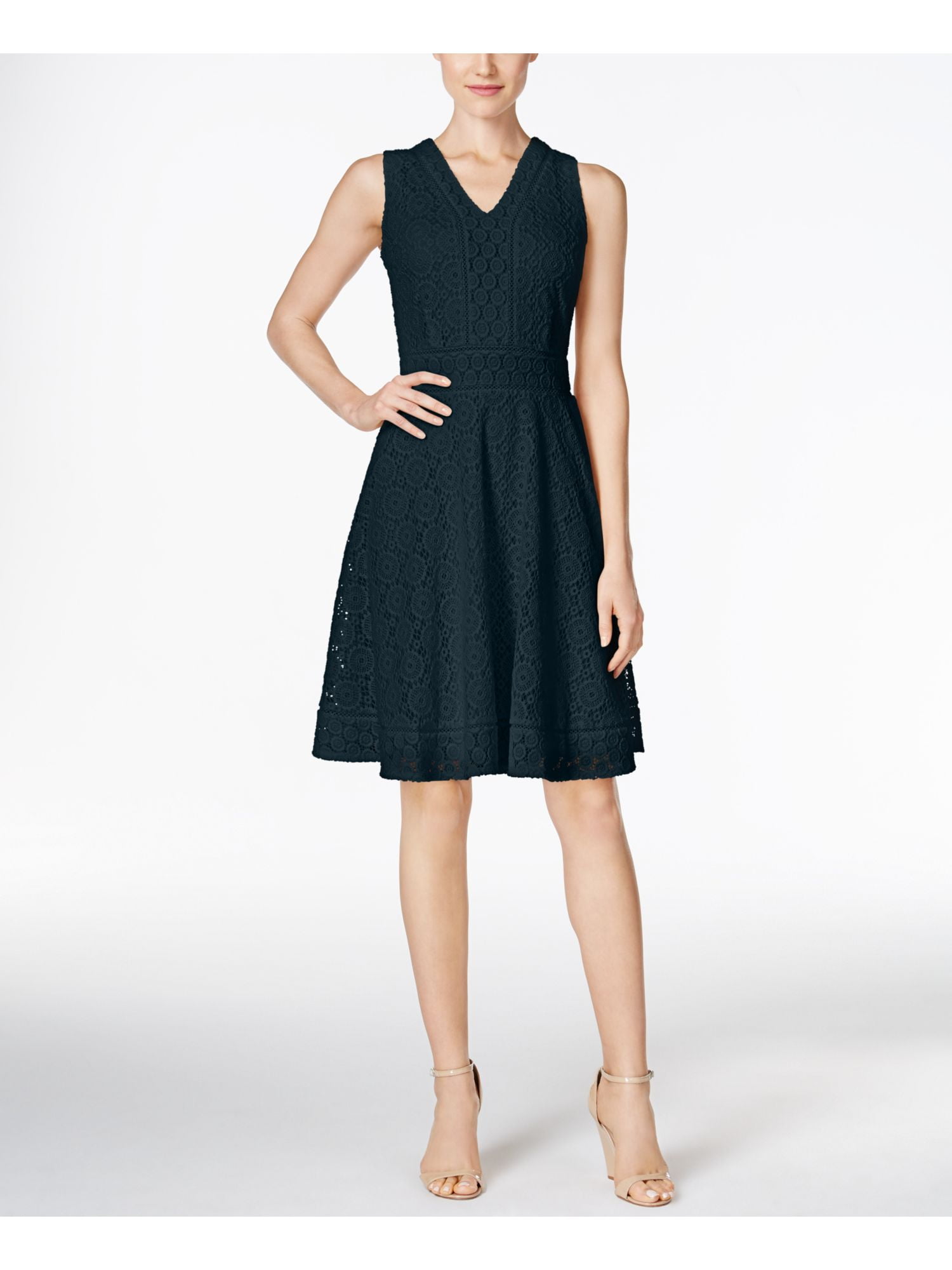 Charter Club Petites Womens Lace Overlay Sleeveless Party Dress, Intrepid Blue