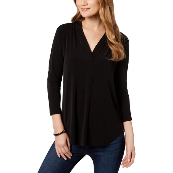 Charter Club Womens Petites V-Neck Three-Quarter Sleeve Blouse