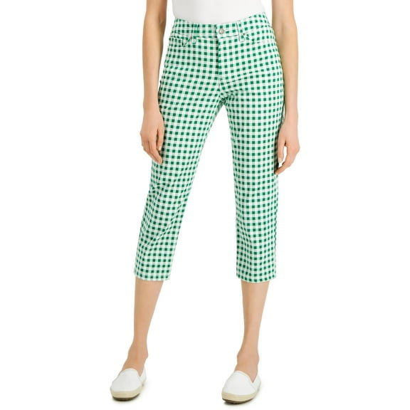 Charter Club Womens Petites Woven Checkered Capri Pants