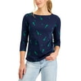 thumbnail image 1 of Charter Club Womens Pima Cotton Tennis Print Top Intrepid Blue Combo M, 1 of 1