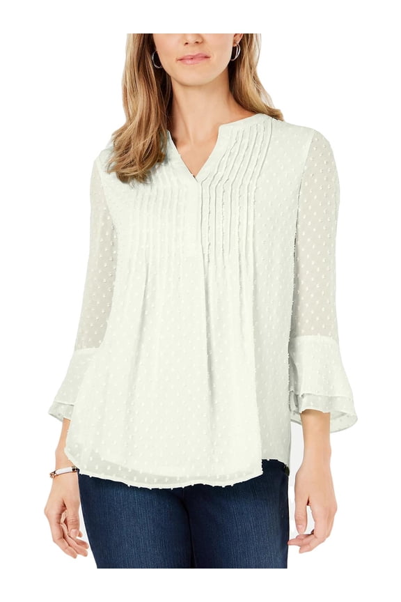 Womens Pintuck Split Neck Blouse