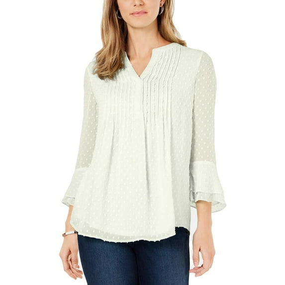 Charter Club Womens Pintuck Split Neck Blouse