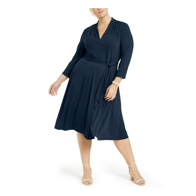 Charter Club Womens Plus 3 4 Sleeve V Neck Midi Dress Navy 2X Walmart