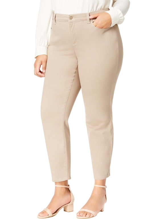 Womens Plus Bristol Officewear Tummy Slimming Ankle Pants Beige 24W