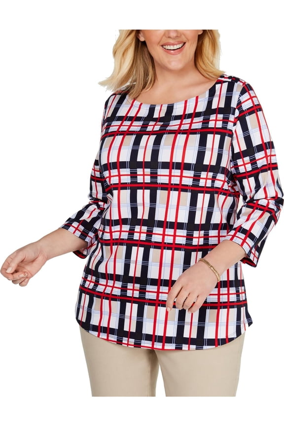 Womens Plus Cotton Plaid Casual Top