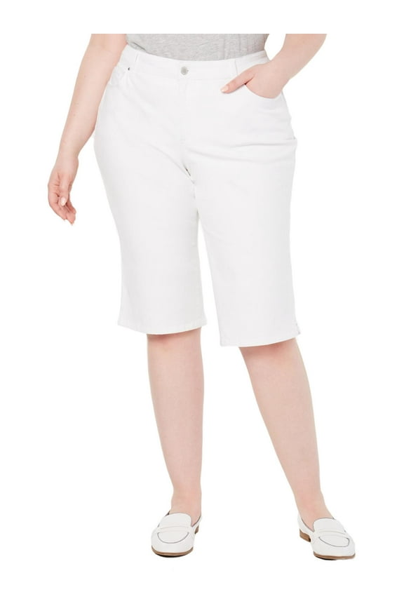 Womens Plus Denim High Rise Skimmers White 14W