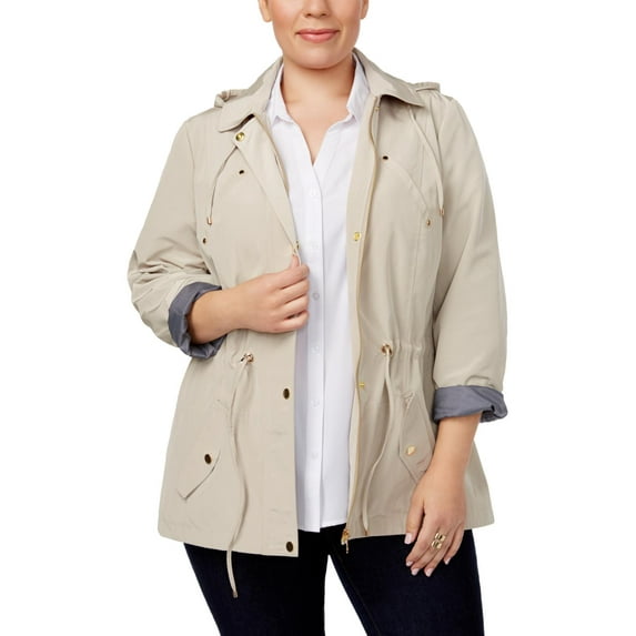 Charter Club Plus Size Water Resistant Utility Jacket Lt Beige 1X