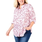 Charter Club Plus Size Linen Utility Shirt Apple Blossom Combo 0X