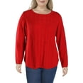 thumbnail image 1 of Charter Club Womens Plus Ribbed Trim Button Sleeves Crewneck Sweater, 1 of 2