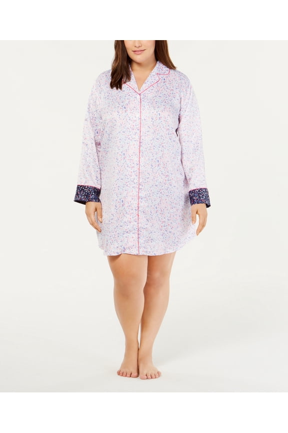 Womens Plus Size Contrast-Trimmed Printed Sleepshirt Size 1X