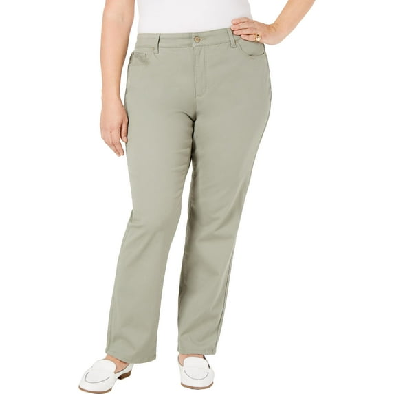 Charter Club Womens Plus Twill Tummy Slimming Straight Leg Pants