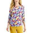 thumbnail image 1 of Charter Club Womens Printed Boat Neck 3/4 Sleeve Top Primrose Yellow Combo L, 1 of 1