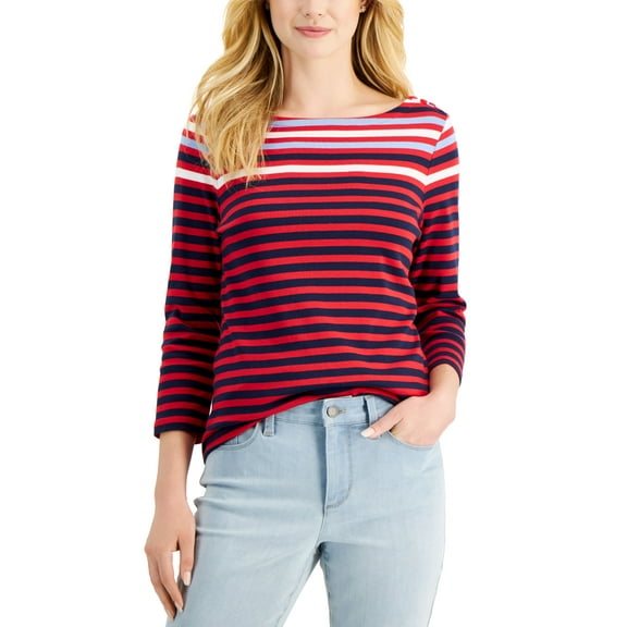 Charter Club Womens Printed Boat Neck 3/4 Sleeve Top Red Barn Combo XL