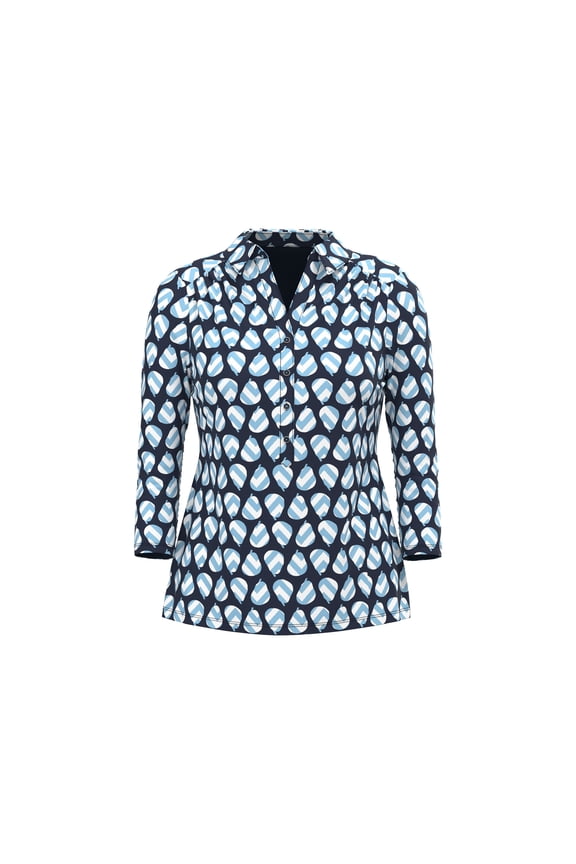 Womens Printed Quarter Button Top Intrepid Blue Combo S