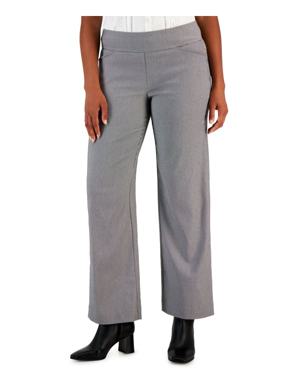 Womens Pull On Wide Leg Houndstooth Pants Deep Black Combo 12