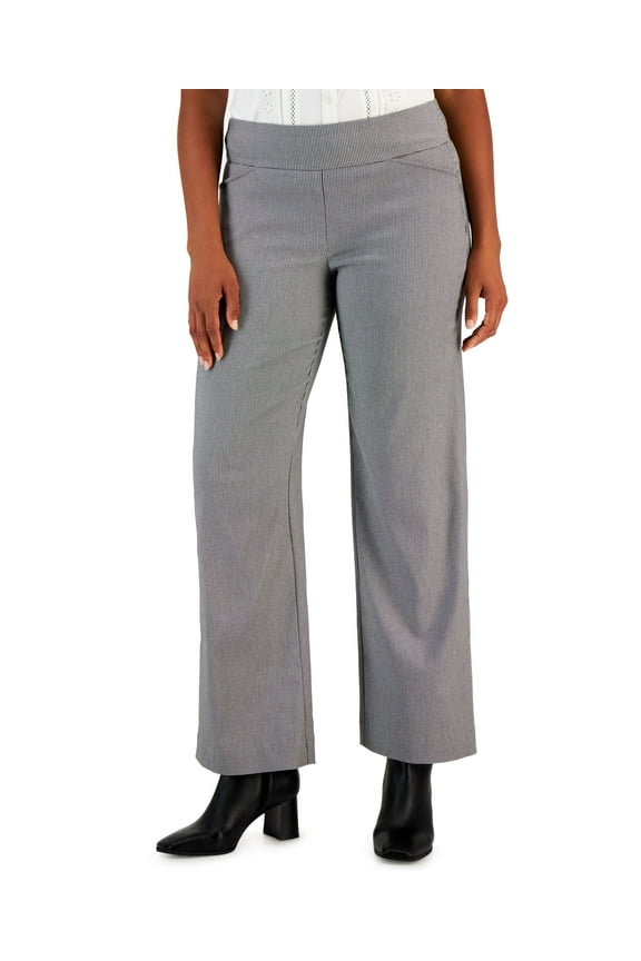 Womens Pull On Wide Leg Houndstooth Pants Deep Black Combo 6