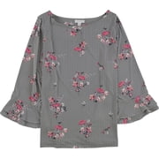 Charter Club Womens Ruffle Sleeve Pullover Blouse, Blue, Plus Size, 0X