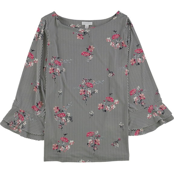 Charter Club Womens Ruffle Sleeve Pullover Blouse, Blue, Plus Size, 0X