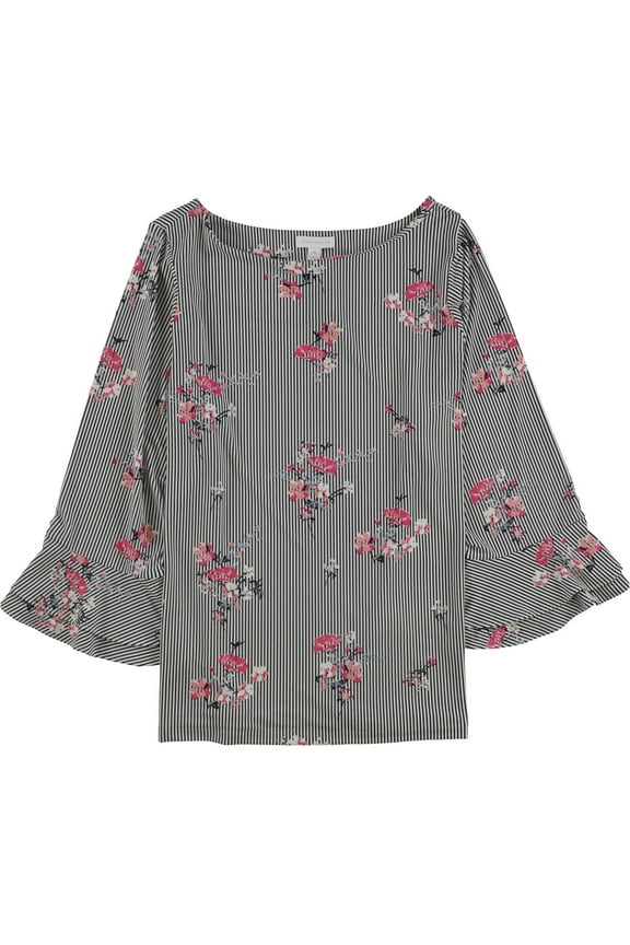 Womens Ruffle Sleeve Pullover Blouse, Blue, Plus Size, 0X