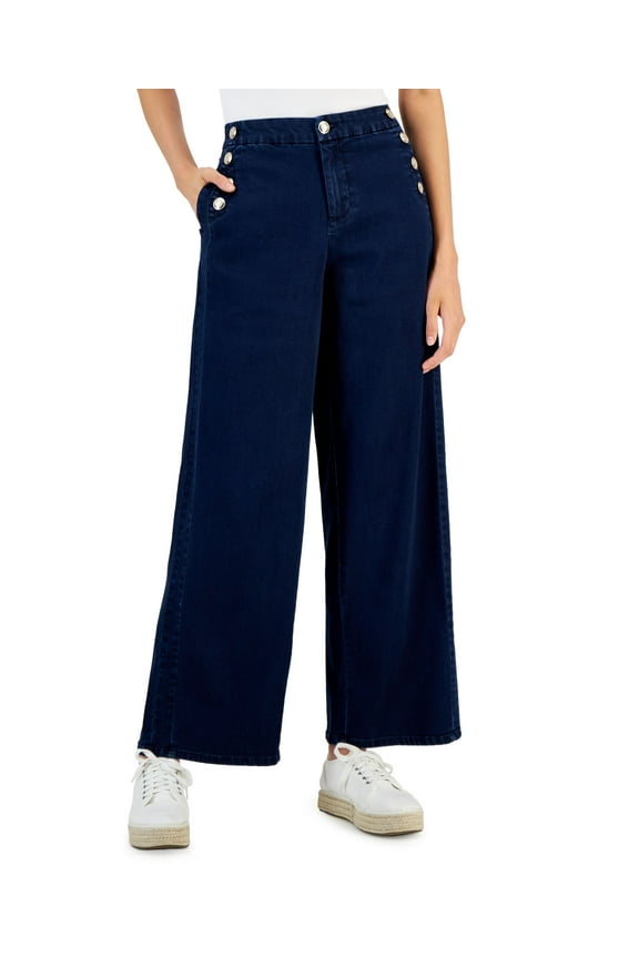 Womens Sailor Button Wide Leg Jeans Rivera Wash 4