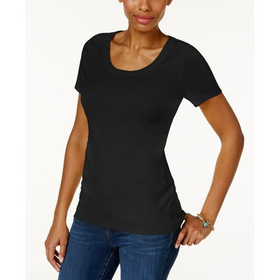 Charter Club Womens Scoop Short Sleeves Casual Top Black S