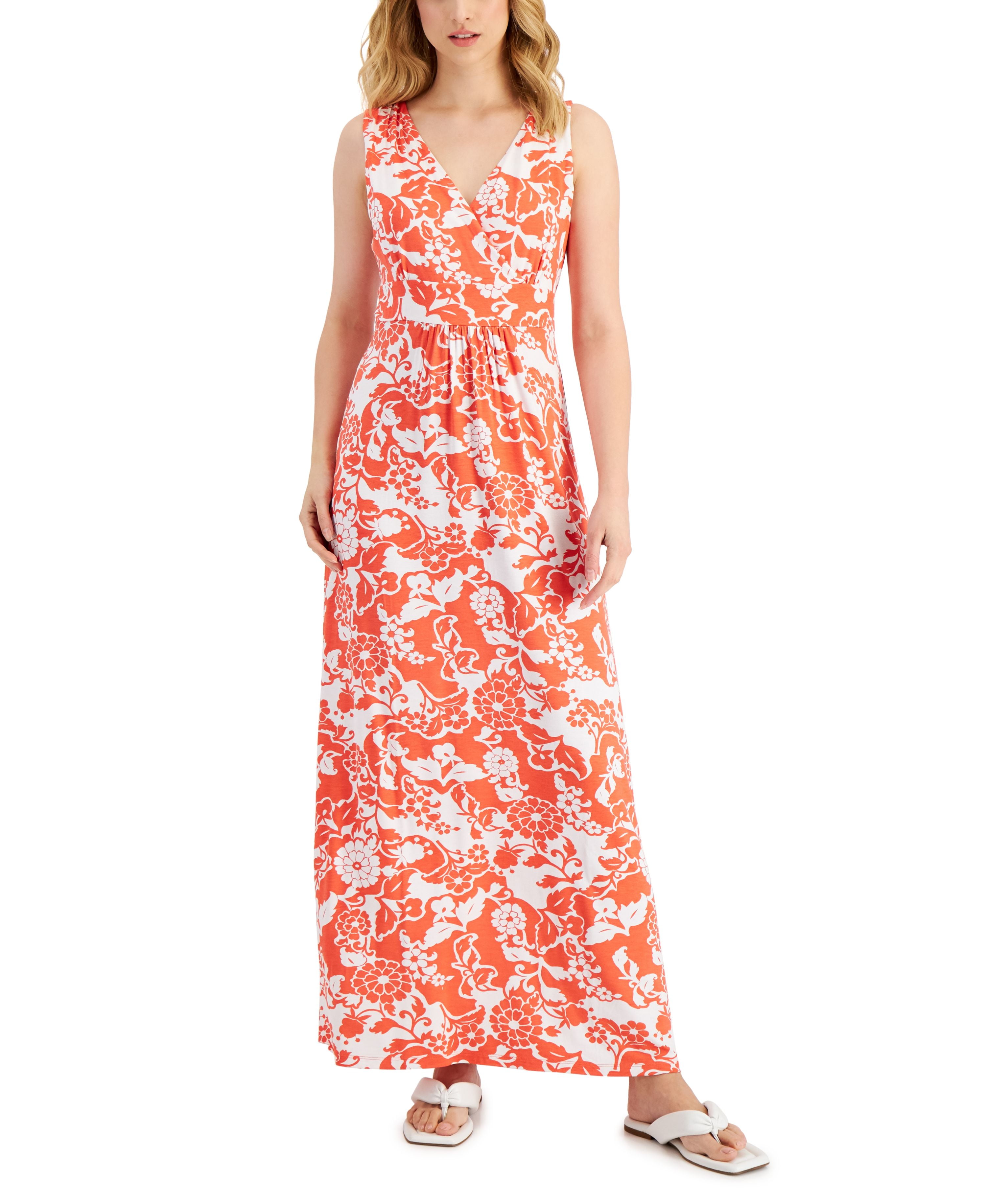 Charter Club Womens Sleeveless Cross-Front Maxi Dress Hot Coral Combo S -  Walmart.com