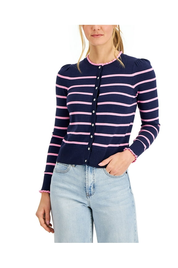Womens Striped Button Cardigan Intrepid Blue Combo M