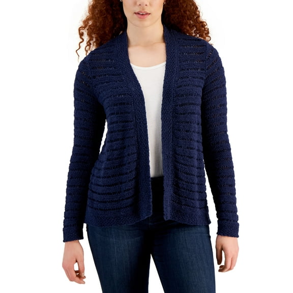 Charter Club Womens Striped Weave Cardigan Intrepid Blue S