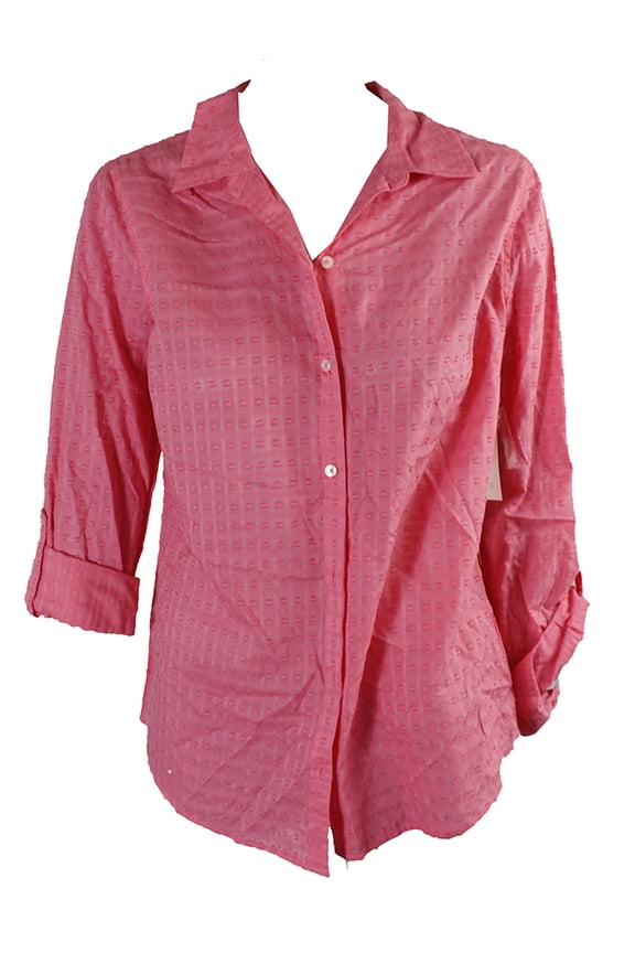 Womens Taffy Pink Textured Windowpane-Print Shirt 10