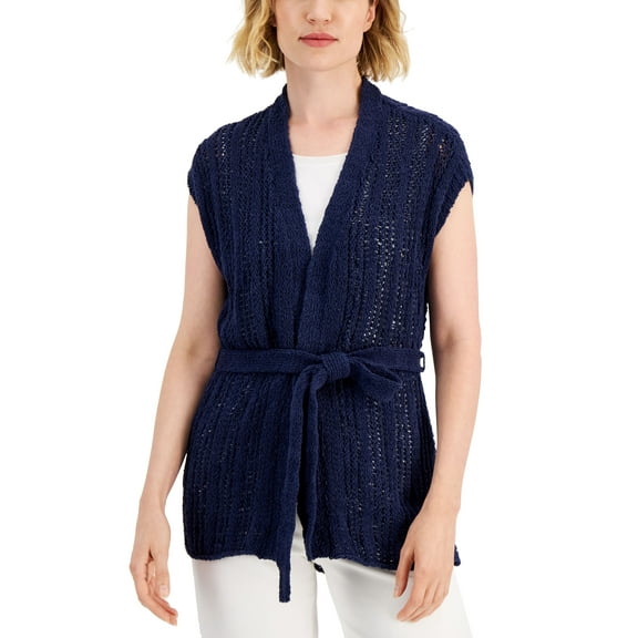 Charter Club Womens Tie Front Cardigan Intrepid Blue S