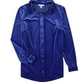 thumbnail image 1 of Charter Club Womens Velour Button Up Shirt, Blue, Medium, 1 of 2