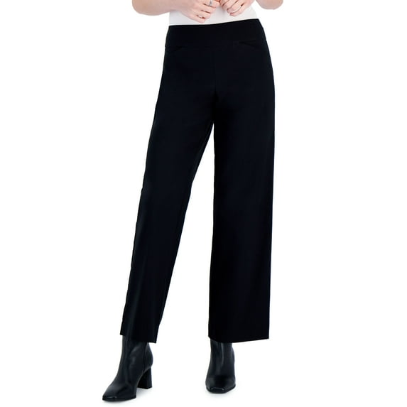 Charter Club Womens Wide Leg Pull On Pants Deep Black 10