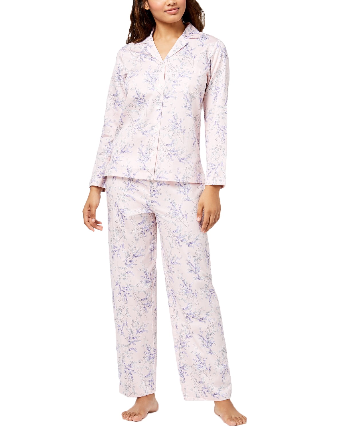 Charter Club Womens Woven Cotton Long Sleeve Pajama Set Floral