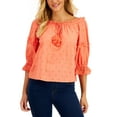 thumbnail image 1 of Charter Club Womens Woven Eyelet Off-The-Shoulder Top Hot Coral XL, 1 of 1