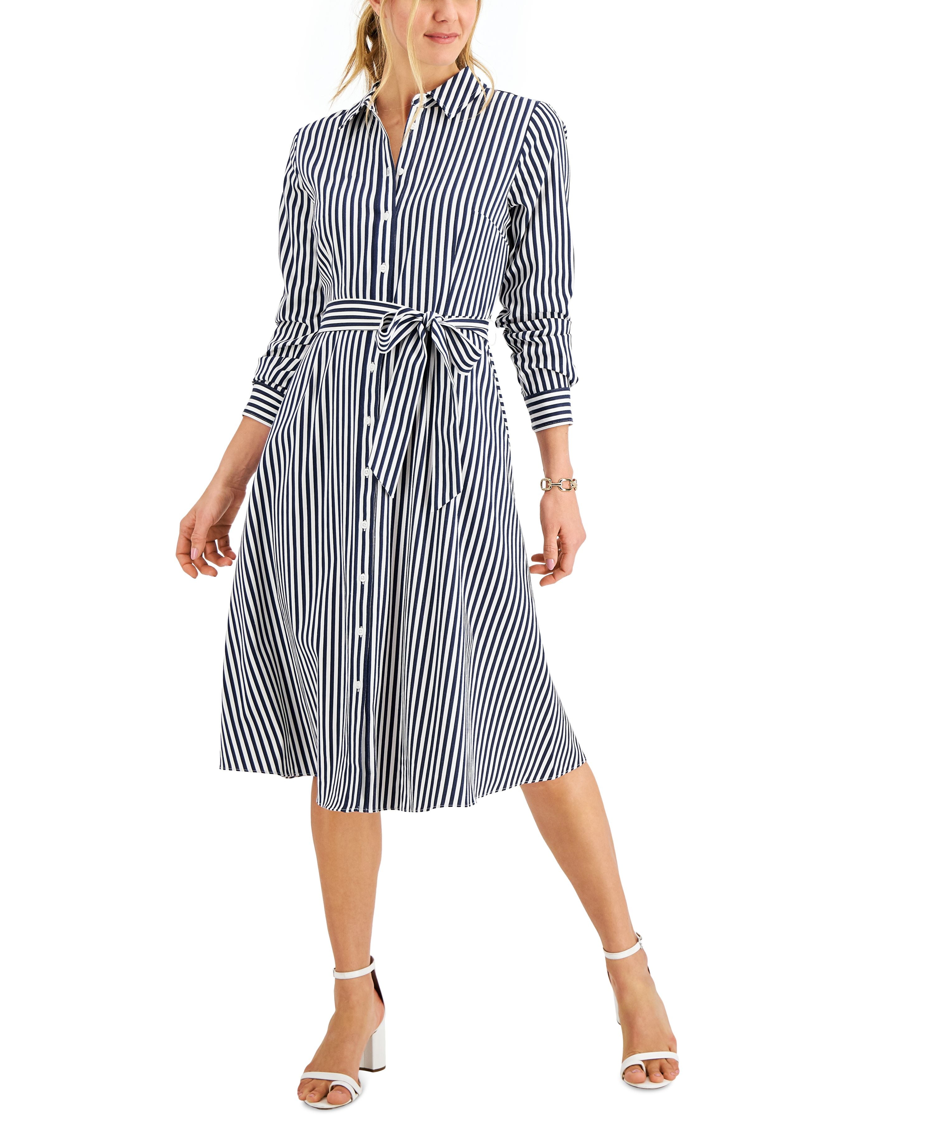 Charter Club Woven Striped Shirtdress Intrepid Blue Combo 2XL - Walmart.com