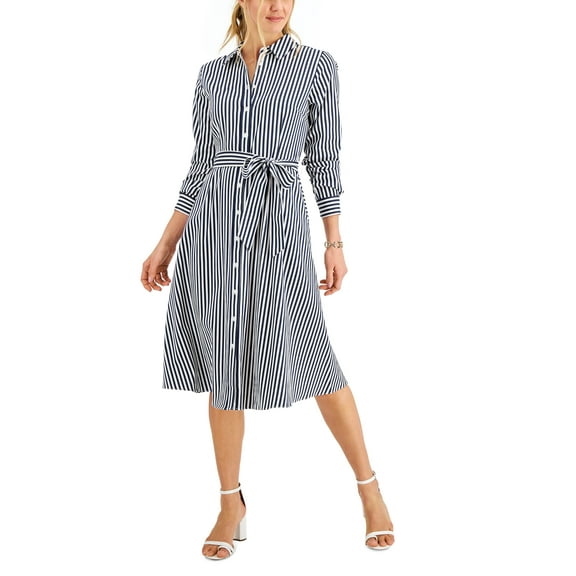Charter Club Woven Striped Shirtdress Intrepid Blue Combo 2XL