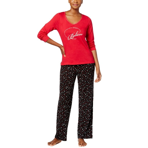 Charter Club brand Womens Graphic Top And Printed Pajama Set;X-Small