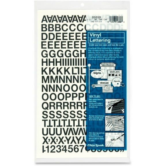 Chartpak, CHA01010, Vinyl Helvetica Style Letters/Numbers, 201 / Pack, Black