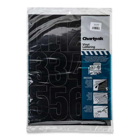 Chartpak Press-On Vinyl Numbers, Self Adhesive, Black, 4"h, 23/Pack -CHA01193