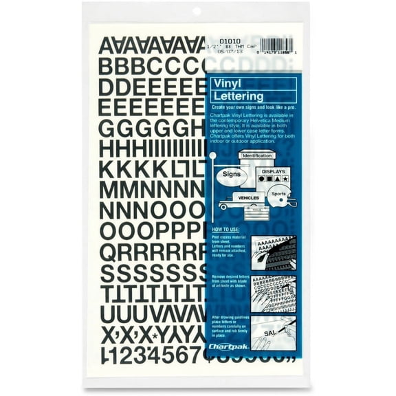 Chartpak 1/2-inch Black Stick-on Vinyl Letters & Numbers (01010), 5 PACKS