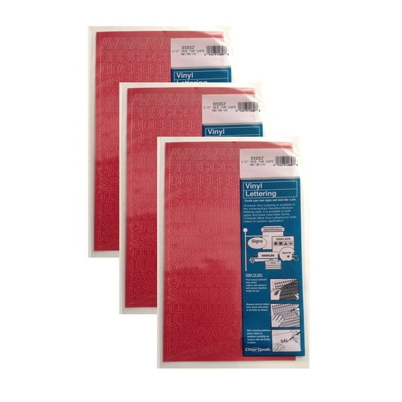 Chartpak 1/2-inch Red Stick-on Vinyl Letters & Numbers (01012), 3 PACKS
