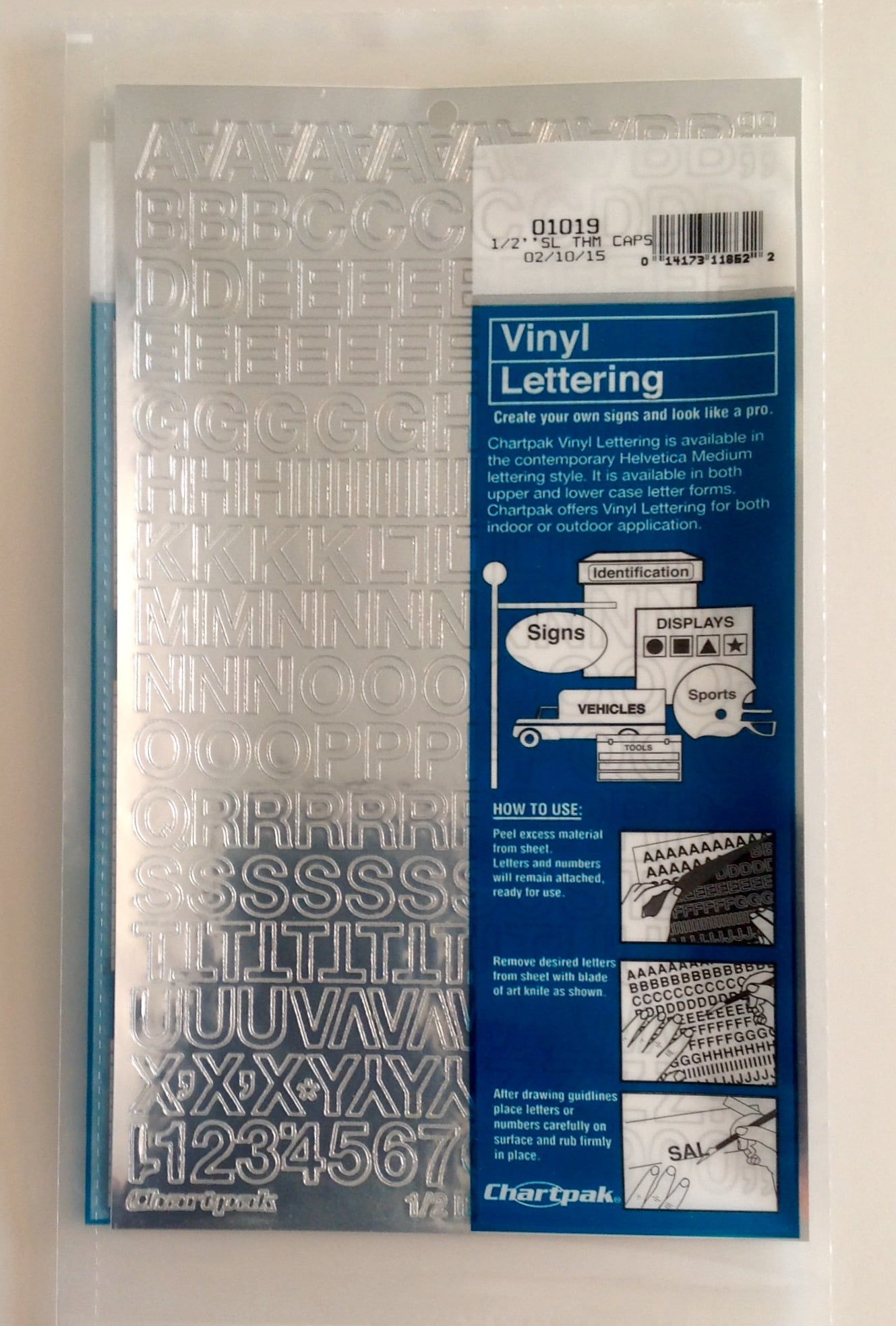Chartpak 1/2-inch Silver Stick-on Vinyl Letters & Numbers (01019), 3 PACKS