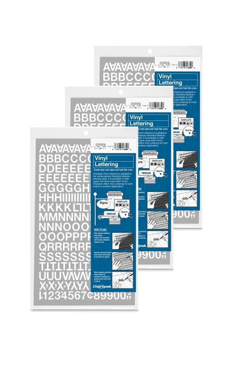 Chartpak 1/2-inch White Stick-on Vinyl Letters & Numbers (01016), 3 PACKS
