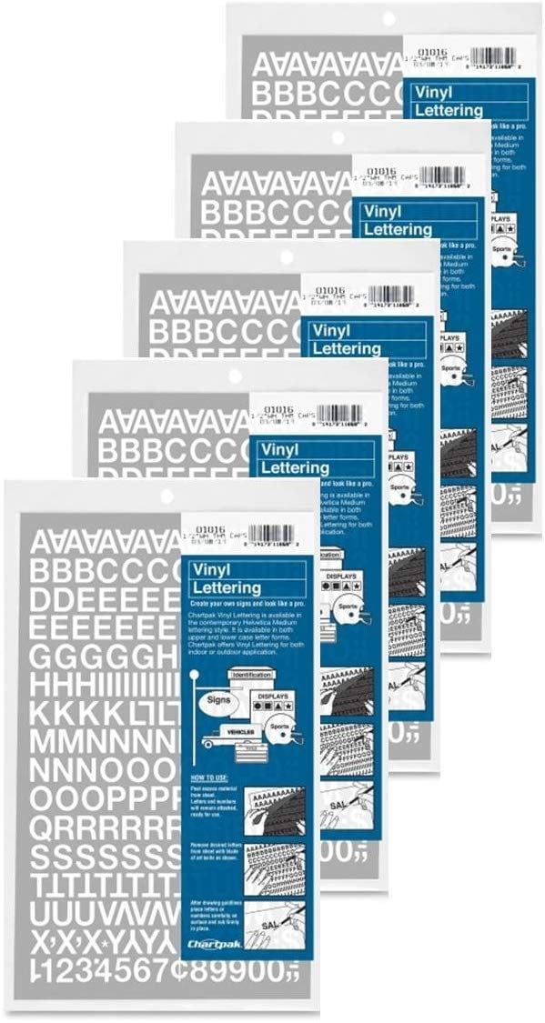 Chartpak 1/2-inch White Stick-on Vinyl Letters & Numbers (01016), 5 PACKS