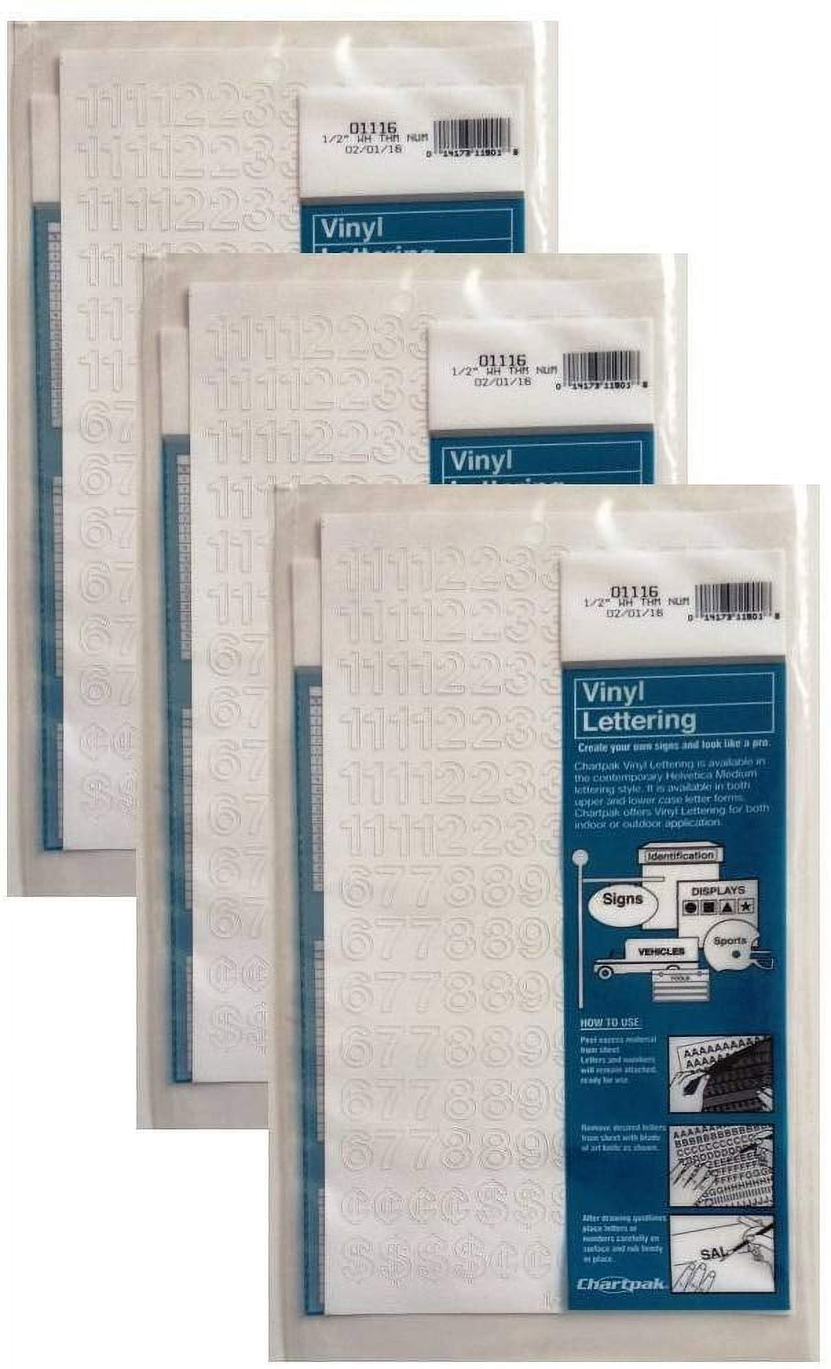 Chartpak 1/2-inch White Stick-on Vinyl Numbers (01116), 3 PACKS