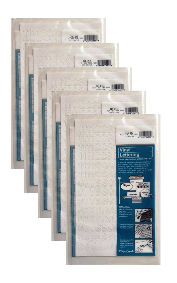 Chartpak 1/2-inch White Stick-on Vinyl Numbers (01116), 5 PACKS