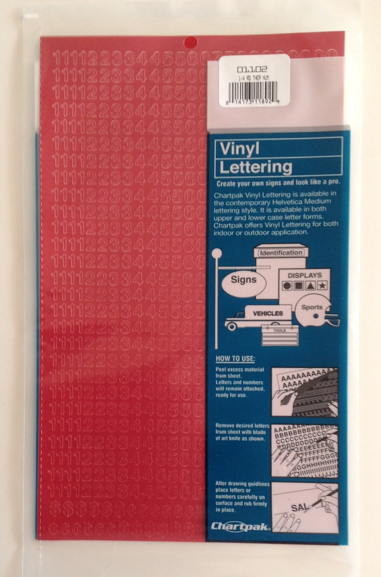 Chartpak 1/4-inch Red Stick-on Vinyl Numbers (01102), 5 PACKS