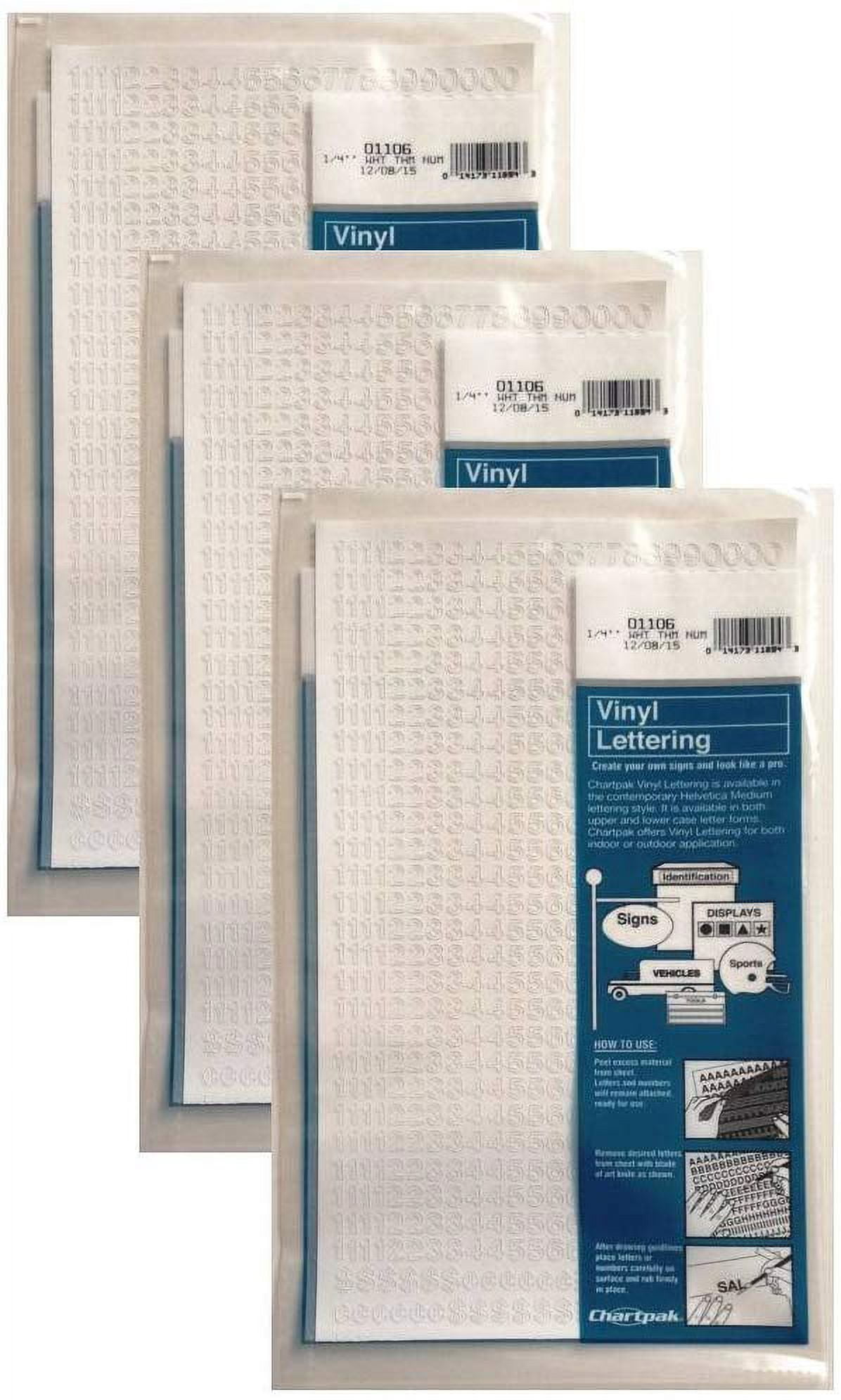 Chartpak 1/4-inch White Stick-on Vinyl Numbers (01106), 3 PACKS