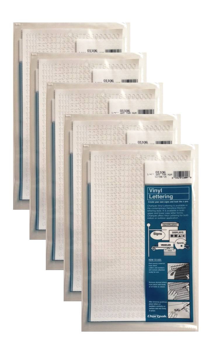 Chartpak 1/4-inch White Stick-on Vinyl Numbers (01106), 5 PACKS